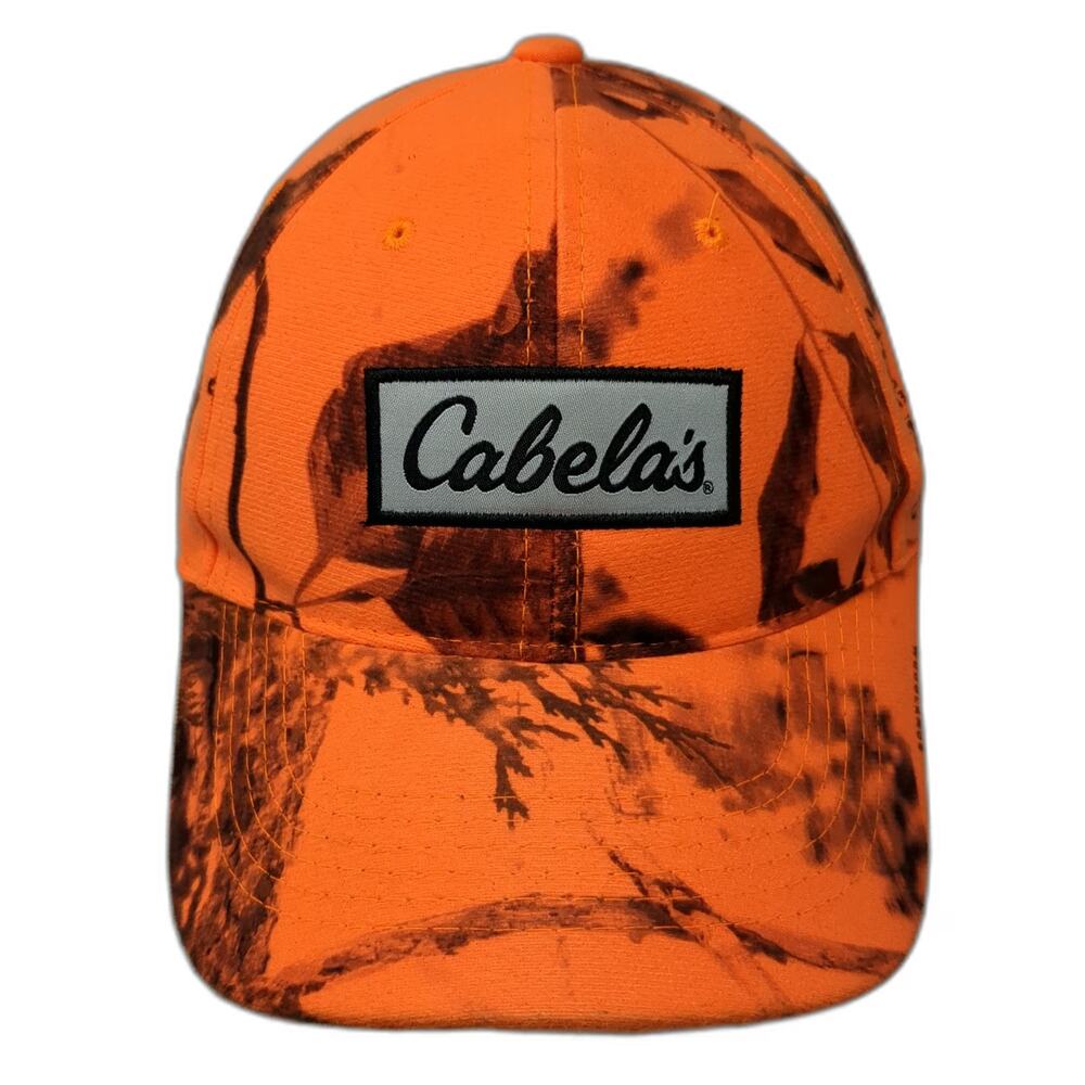 Cabela's Baseball Cap Orange One Size Camo Zonz Woodlands Strapback Hunting Hat